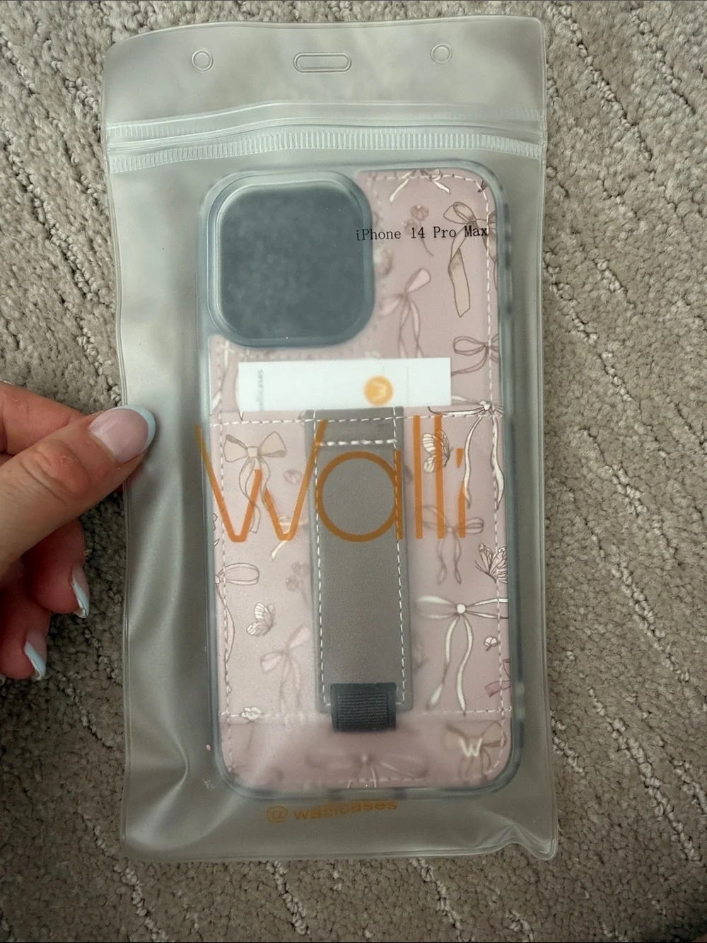 Pink bows iPhone 14 Pro Max Wallet Case with Strap